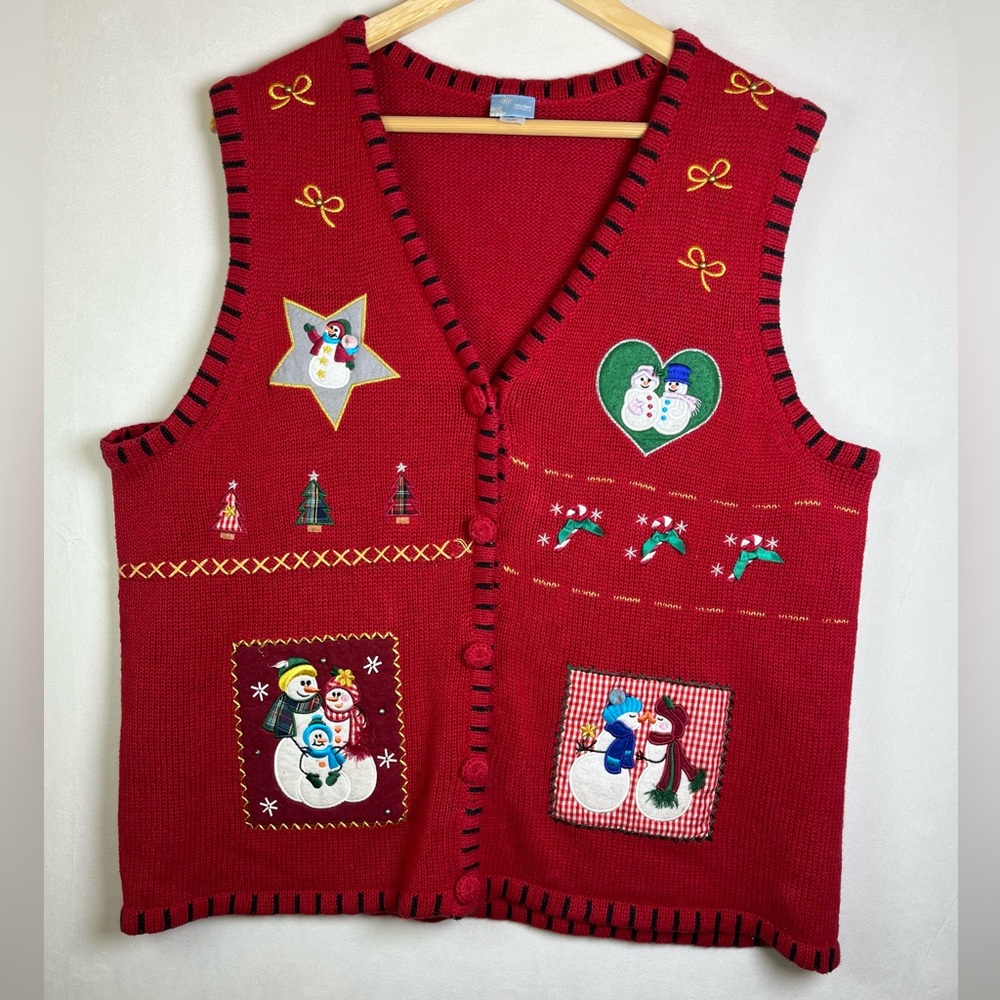 Vintage Women’s Holiday Edition Christmas Sweater Vest Snowman XL